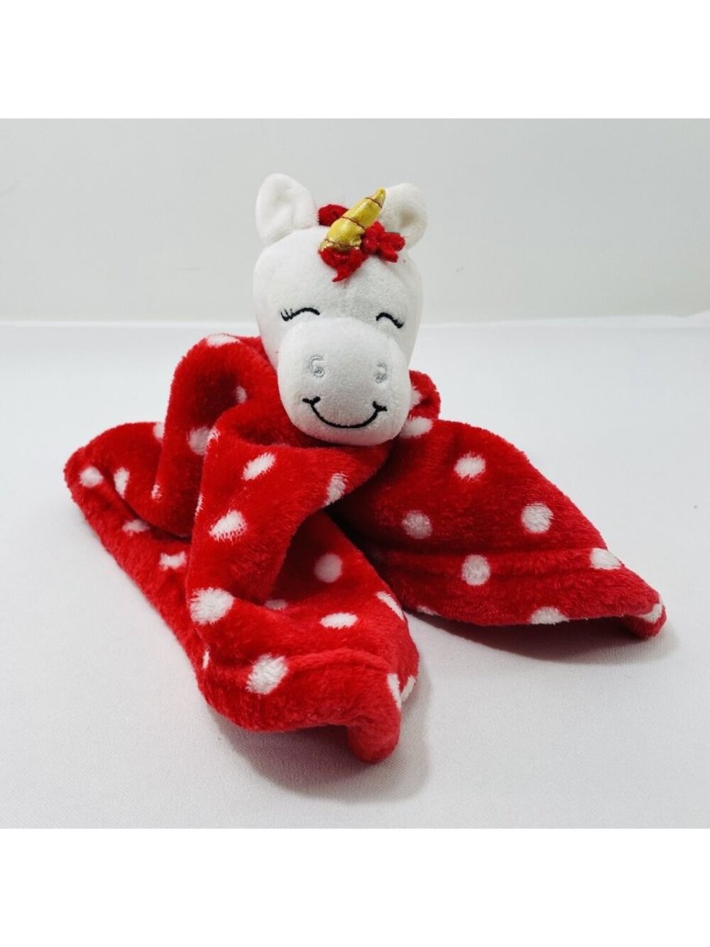 HB Unicorn Security Blanket Lovey Blankie Baby Plush Toy Red Polka Dot Infant